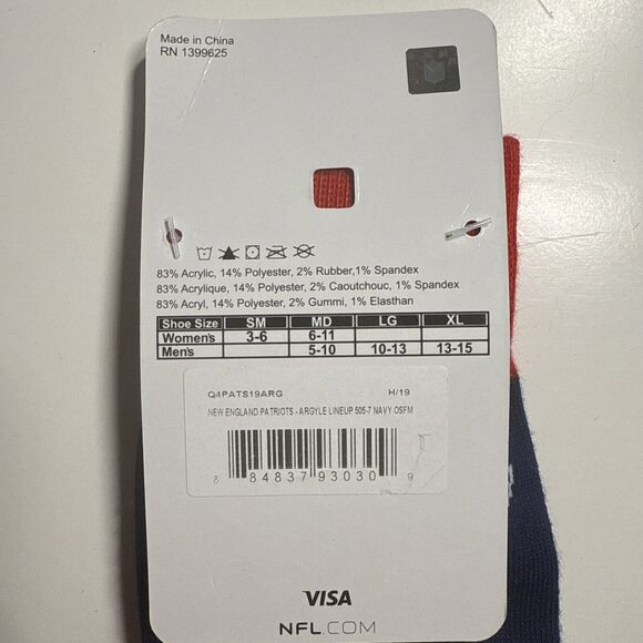 NEW ENGLAND PATRIOTS NFL TEAM APPAREL MEN'S SOCKS LARGE 10-13 ARGYLE ACRYLIC - Picture 2 of 3